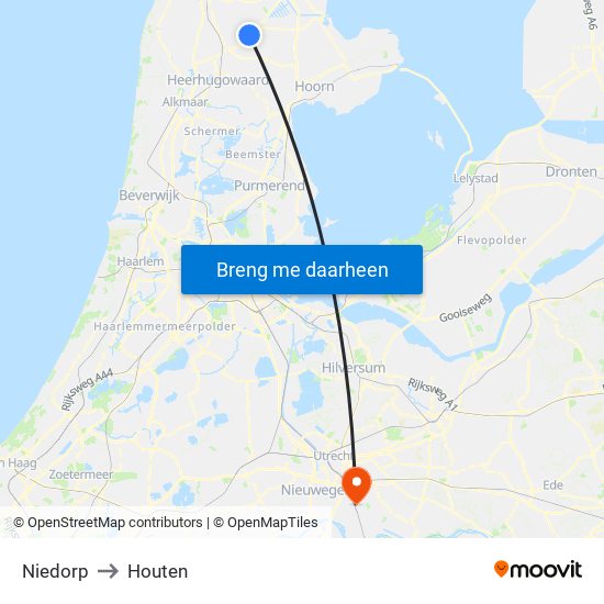 Niedorp to Houten map