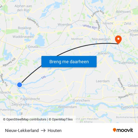 Nieuw-Lekkerland to Houten map