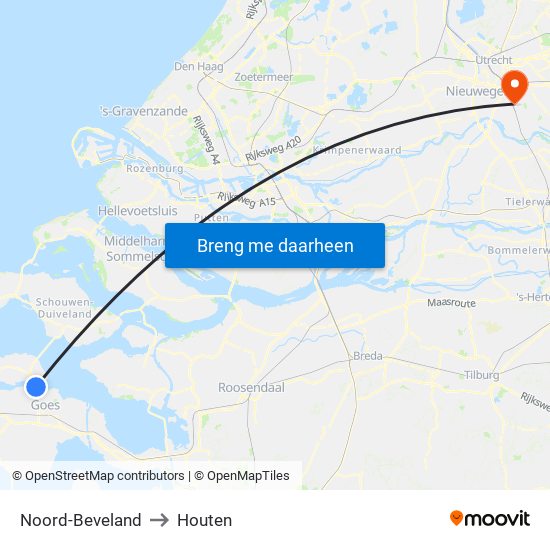Noord-Beveland to Houten map
