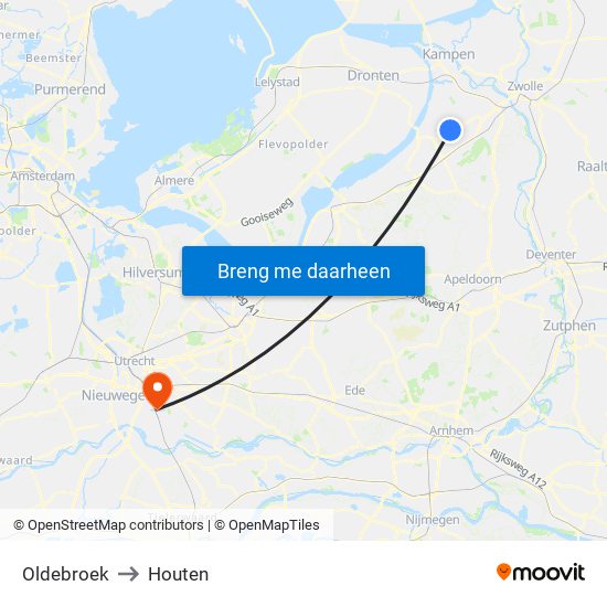 Oldebroek to Houten map