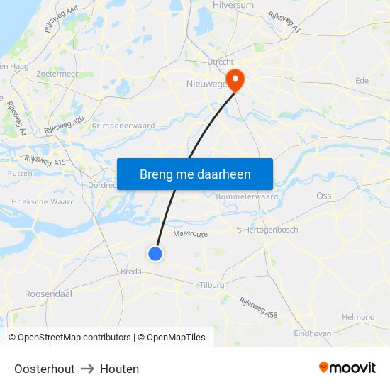 Oosterhout to Houten map