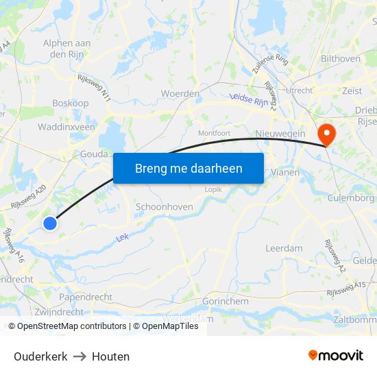 Ouderkerk to Houten map