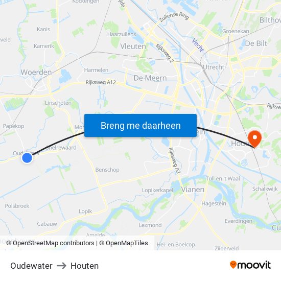 Oudewater to Houten map