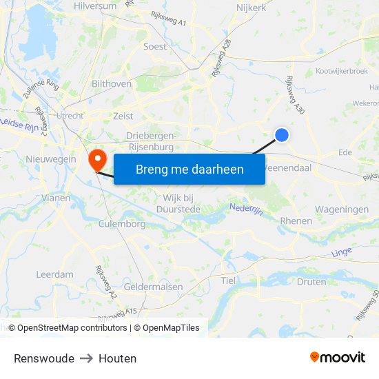 Renswoude to Houten map