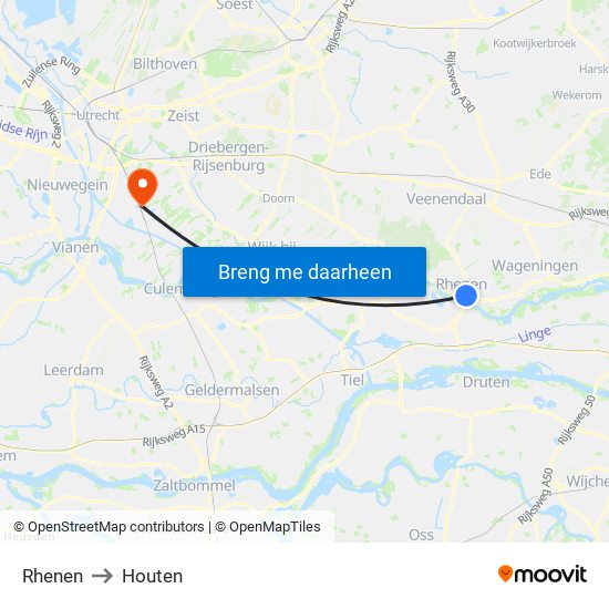 Rhenen to Houten map