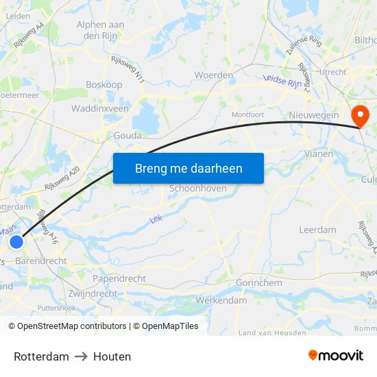 Rotterdam to Houten map