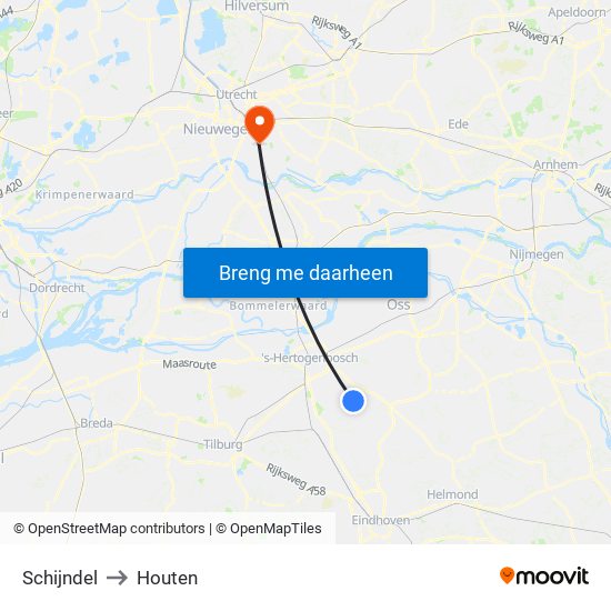 Schijndel to Houten map