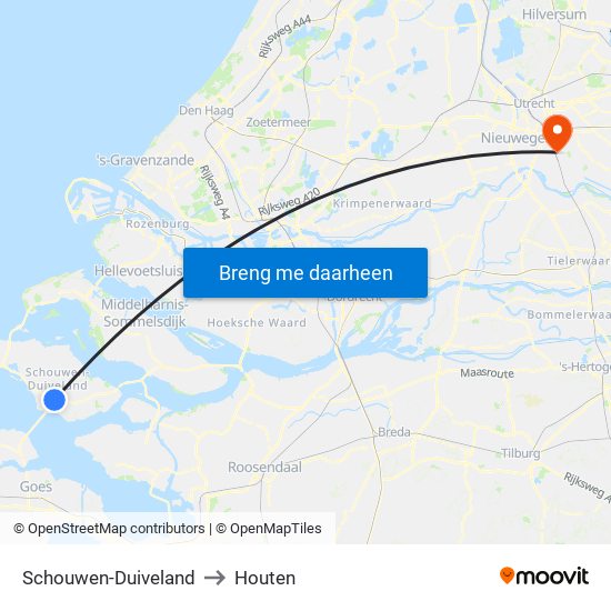 Schouwen-Duiveland to Houten map