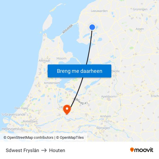 Sdwest Fryslân to Houten map