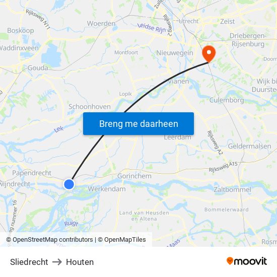 Sliedrecht to Houten map