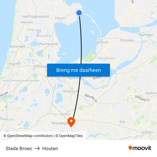 Stede Broec to Houten map