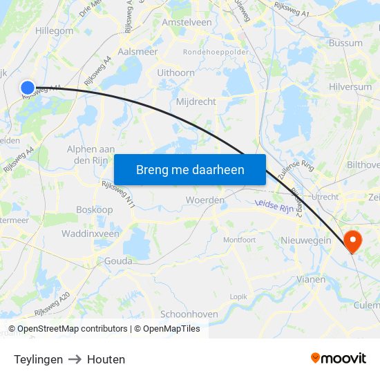 Teylingen to Houten map