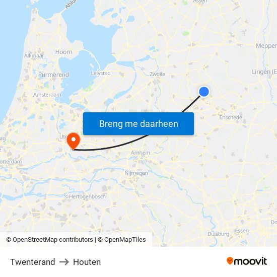 Twenterand to Houten map