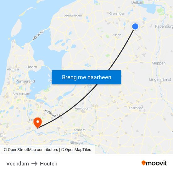 Veendam to Houten map