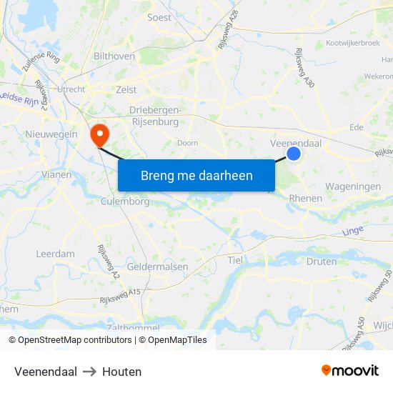 Veenendaal to Houten map