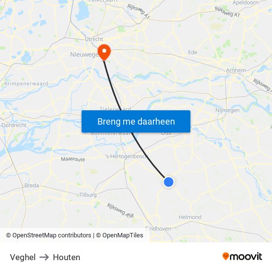 Veghel to Houten map