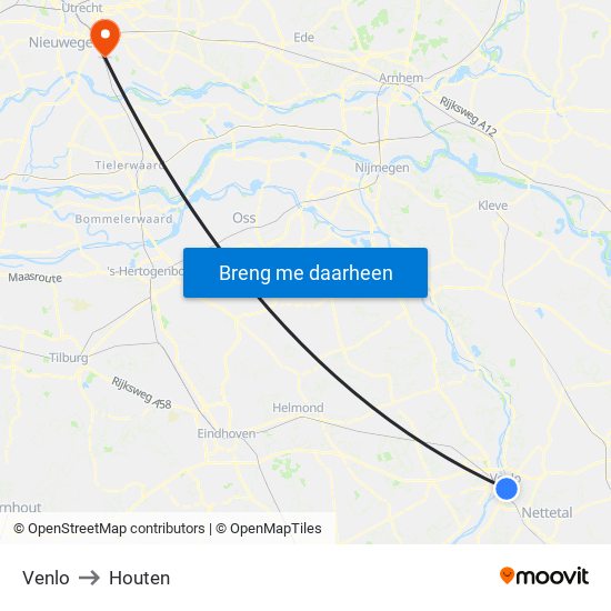 Venlo to Houten map