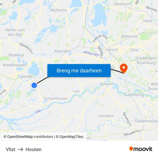 Vlist to Houten map
