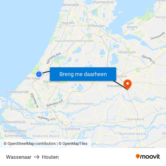 Wassenaar to Houten map