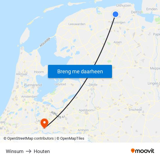 Winsum to Houten map