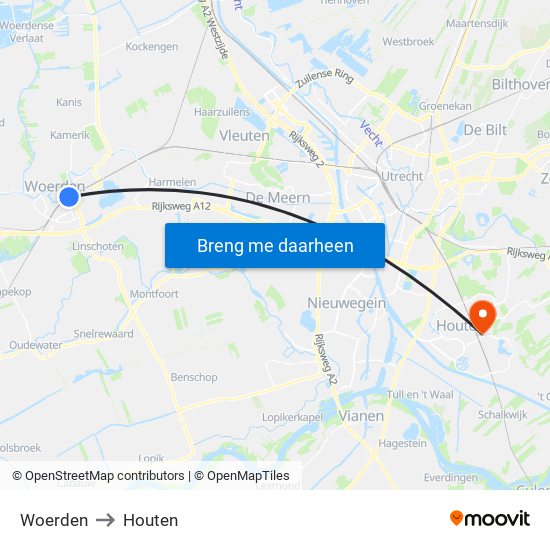 Woerden to Houten map