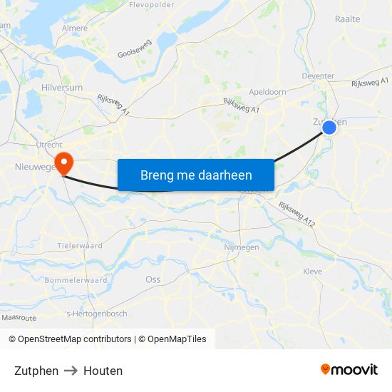 Zutphen to Houten map