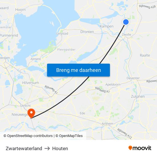 Zwartewaterland to Houten map