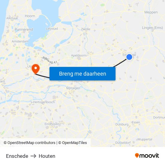 Enschede to Houten map