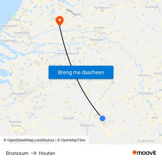 Brunssum to Houten map