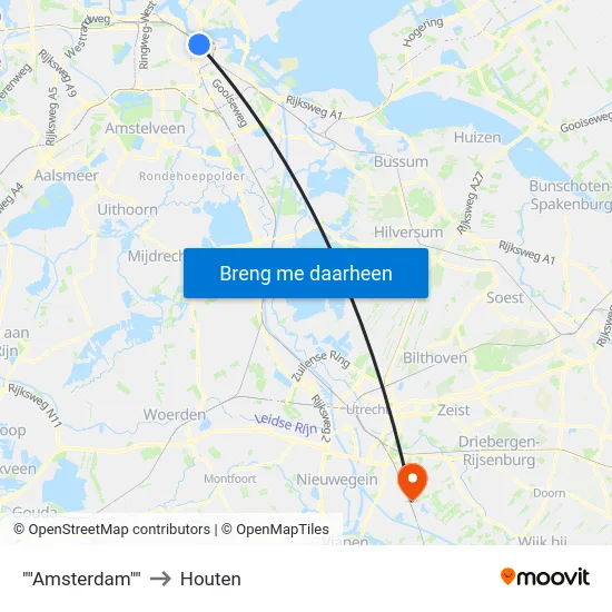 ""Amsterdam"" to Houten map