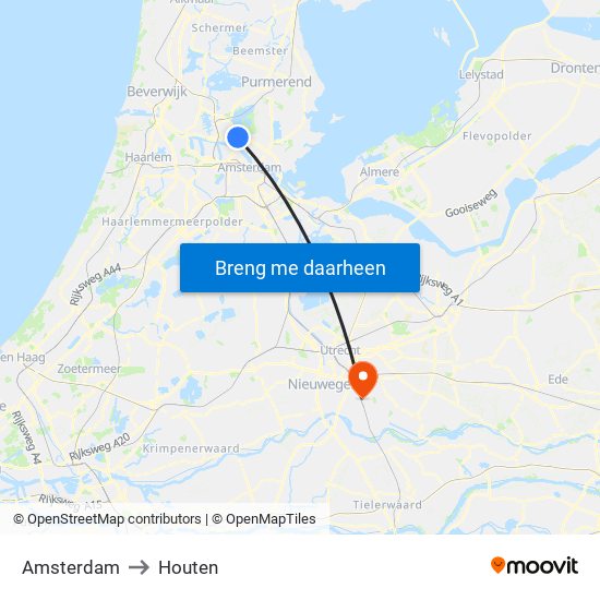 Amsterdam to Houten map