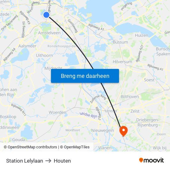 Station Lelylaan to Houten map