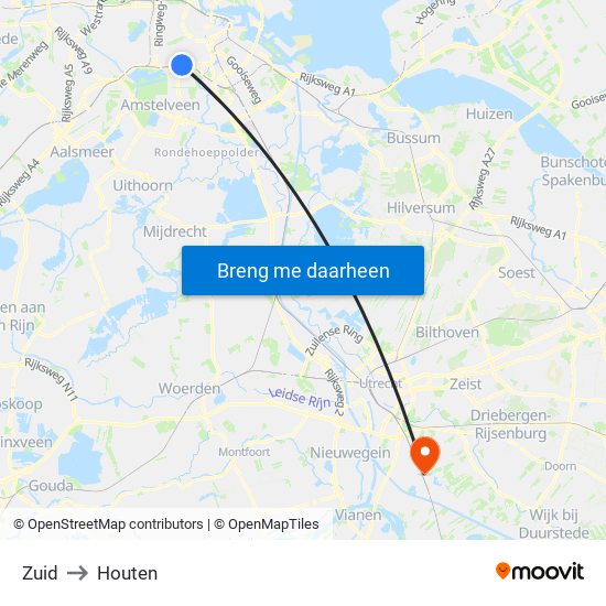 Zuid to Houten map