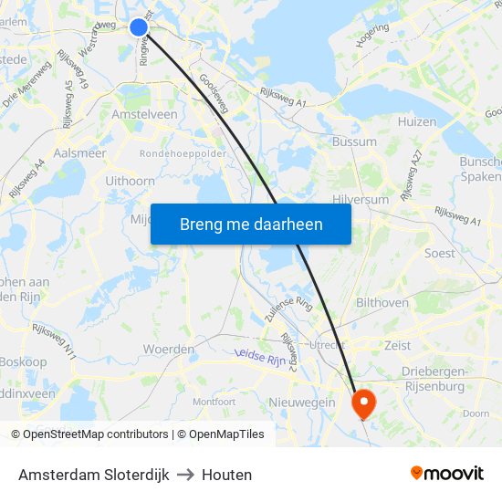 Amsterdam Sloterdijk to Houten map