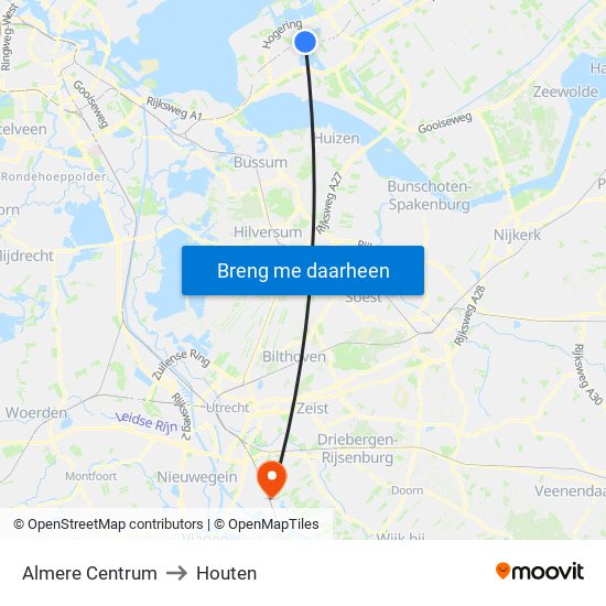 Almere Centrum to Houten map