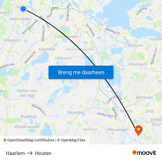 Haarlem to Houten map