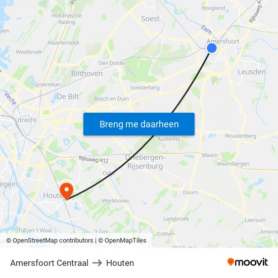 Amersfoort Centraal to Houten map