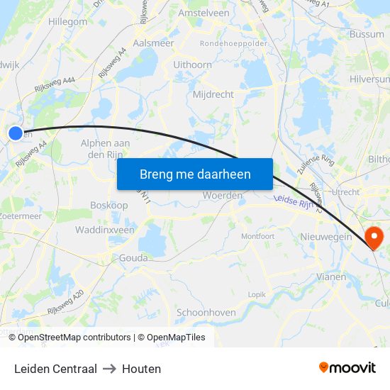 Leiden Centraal to Houten map
