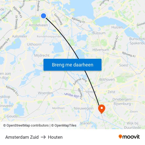 Amsterdam Zuid to Houten map