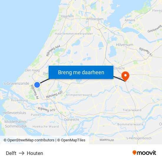 Delft to Houten map