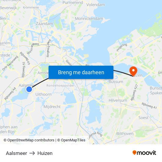 Aalsmeer to Huizen map