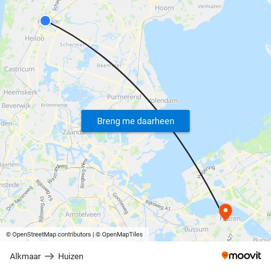 Alkmaar to Huizen map