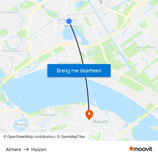 Almere to Huizen map