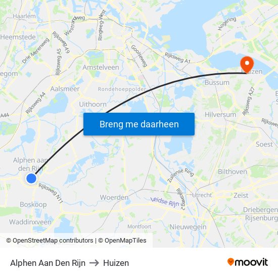 Alphen Aan Den Rijn to Huizen map