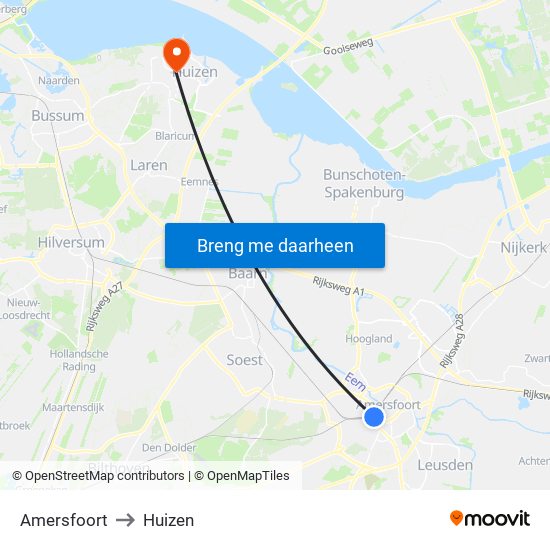 Amersfoort to Huizen map