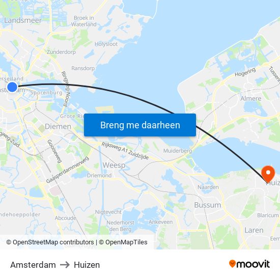Amsterdam to Huizen map