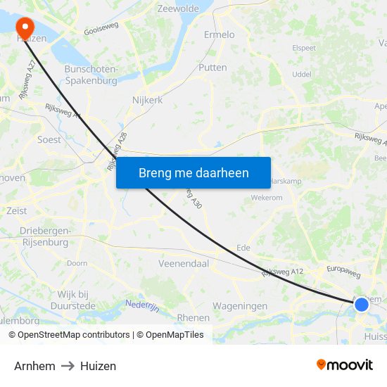 Arnhem to Huizen map