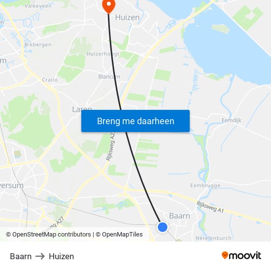 Baarn to Huizen map