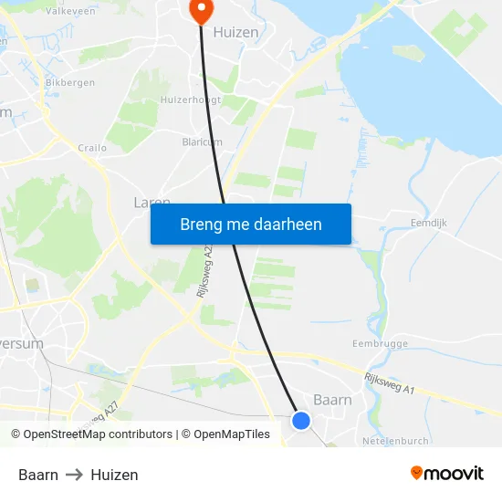 Baarn to Huizen map