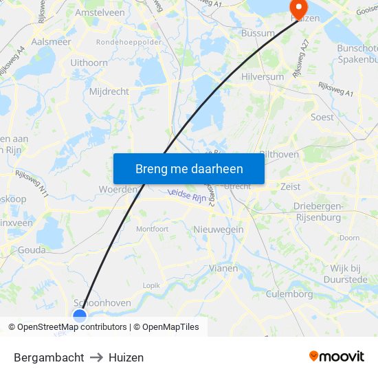 Bergambacht to Huizen map